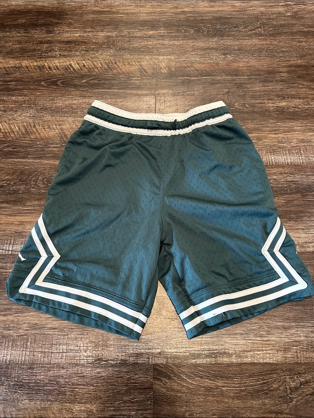 Kids Jordan Diamond Dri-Fit Mesh Shorts - Dark Green with White Trim